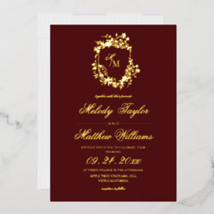 Invitation En Aluminium Mariage Chers en véritable feuille d'or et flore b