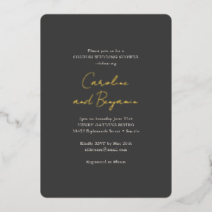 Invitation En Aluminium Mariage chic de couples noir or script Shower