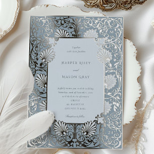 Invitation En Aluminium Mariage chic Dusty Blue et Silver Foil