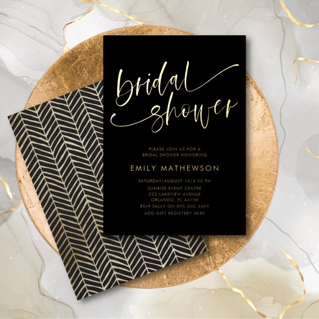 Invitation En Aluminium Mariage Chic Noir & Or Calligraphie (Créateur téléchargé)