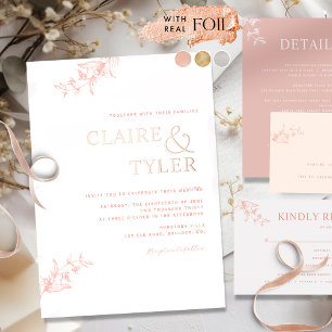 Invitation En Aluminium Mariage chic typographie pêche, rose et or rose