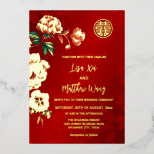 Invitation En Aluminium MARIAGE chinois BILINGUAL Peony Flower
