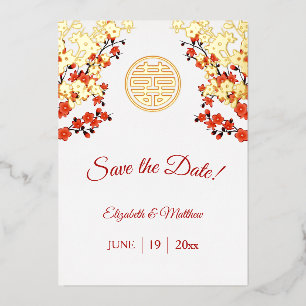 Invitation En Aluminium Mariage chinois double bonheur cerise fleurs
