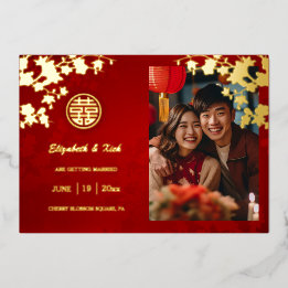 Invitation En Aluminium Mariage chinois double bonheur cerise fleurs