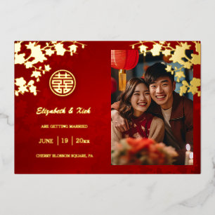 Invitation En Aluminium Mariage chinois double bonheur cerise fleurs