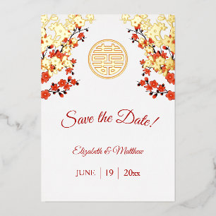 Invitation En Aluminium Mariage Chinois Double Bonheur Fleur de Cerisier