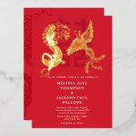 Invitation En Aluminium Mariage chinois Dragon d'Or et Phénix<br><div class="desc">Invitation de mariage chinois Dragon d'Or et Phénix</div>