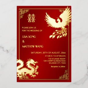 Invitation En Aluminium MARIAGE Chinois DRAGON ET PHÉNIX    Bilingue