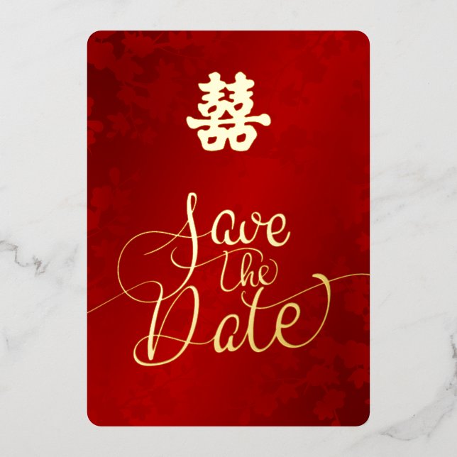 Invitation En Aluminium Mariage Chinois Enregistrer La Date (Recto)