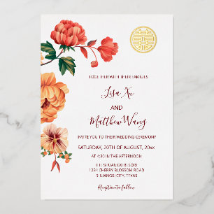 Invitation En Aluminium Mariage Chinois Fleur de Pivoine Or