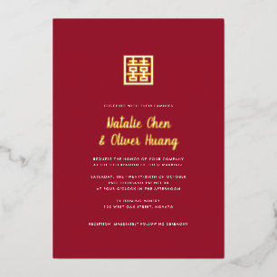 Invitation En Aluminium Mariage chinois moderne double bonheur VRAI huile