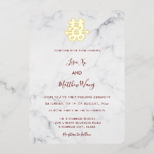 Invitation En Aluminium Mariage Chinois Moderne en Marbre