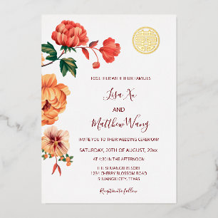 Invitation En Aluminium Mariage chinois Peony Flower Gold