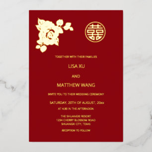 Invitation En Aluminium Mariage chinois Rose d'or