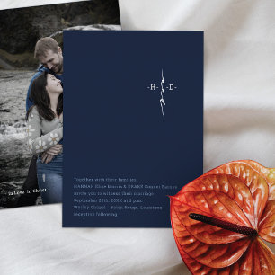 Invitation En Aluminium Mariage Chrétien Bleu Initiales Croix Argent