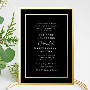 Invitation En Aluminium Mariage classique Black Blanc Formal Gold Frames