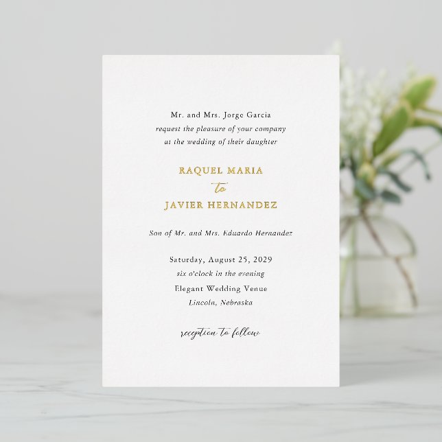 Invitation En Aluminium Mariage Classique Élégant (Debout devant)