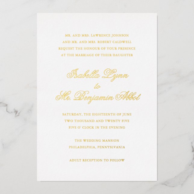 Invitation En Aluminium Mariage classique élégant (Recto)