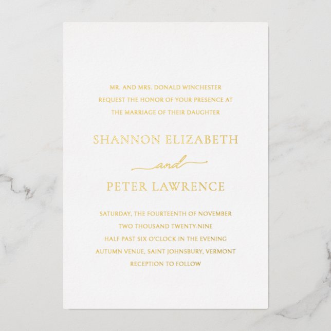 Invitation En Aluminium Mariage Classique Élégant (Recto)