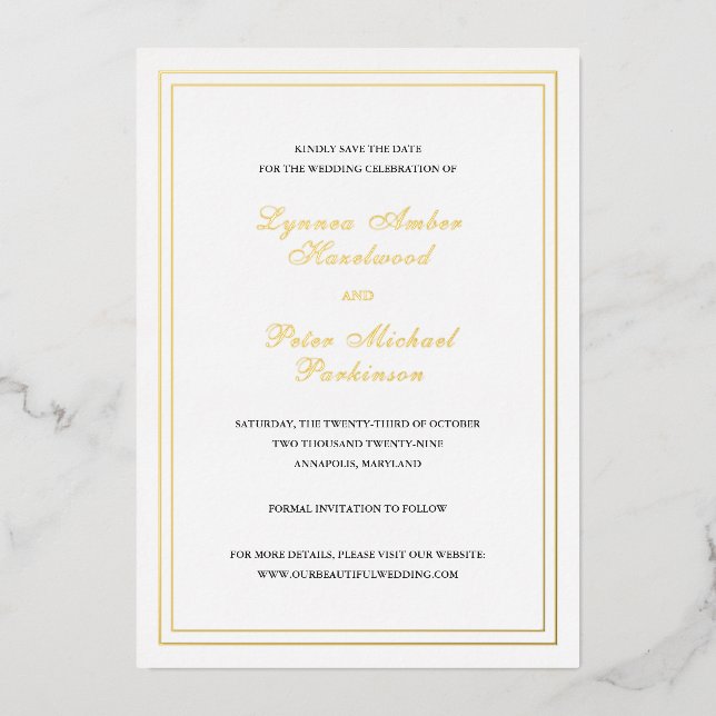 Invitation En Aluminium Mariage classique élégant Enregistrer la date (Recto)