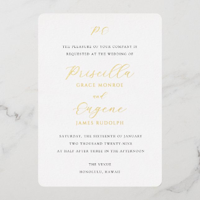 Invitation En Aluminium Mariage Classique Élégant Monogramme (Recto)
