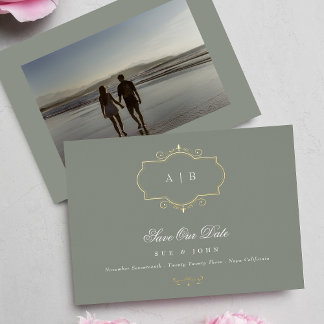 Invitation En Aluminium mariage classique en or vert sauve la date