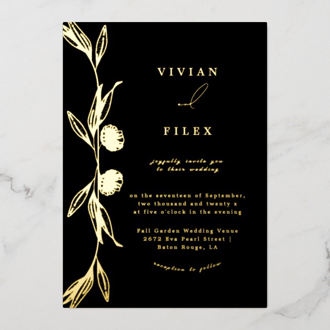 Invitation En Aluminium Mariage classique Golden Mini capsule florale  (Recto)