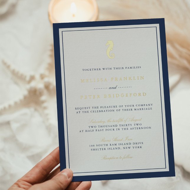 Invitation En Aluminium Mariage Classique Hippocampe Marin Or (Créateur téléchargé)