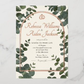 Invitation En Aluminium Mariage Classique Ivoire et Or Rose Feuille