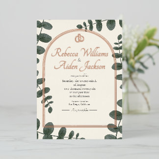 Invitation En Aluminium Mariage Classique Ivoire et Or Rose Feuille