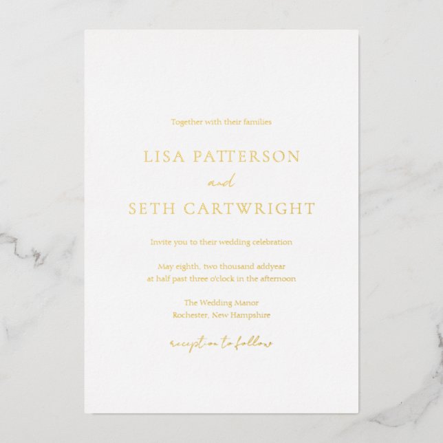 Invitation En Aluminium Mariage Classique Minimaliste (Recto)