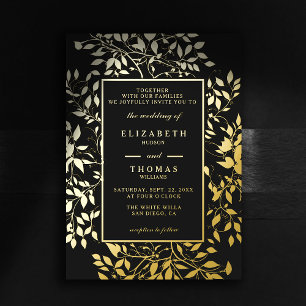 Invitation En Aluminium Mariage Classique Moderne Or Botanique de la Forêt