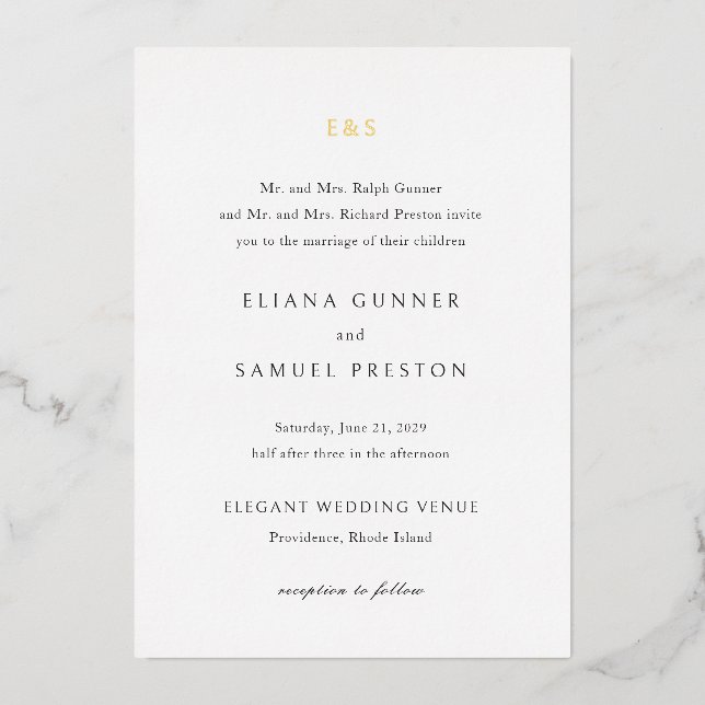 Invitation En Aluminium Mariage Classique Monogramme (Recto)