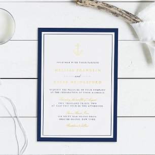 Invitation En Aluminium Mariage Classique Nautique Navy et Or