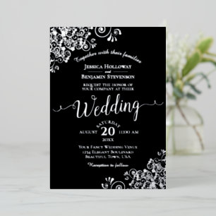 Invitation En Aluminium Mariage Classique Noir avec Feuille d'Argent Éléga