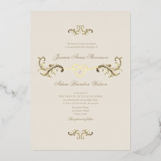 Invitation En Aluminium Mariage Classique Or (Recto)