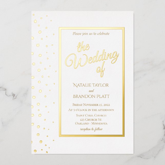 Invitation En Aluminium Mariage Classique Paillettes d'Or  (Recto)