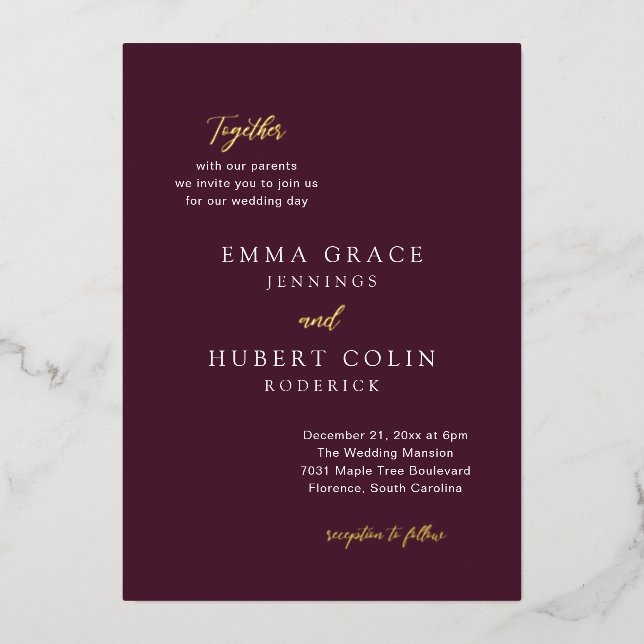 Invitation En Aluminium Mariage classique violet élégant (Recto)