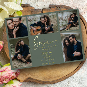 Invitation En Aluminium Mariage Collage Tendance Chic Vert Doré 5 Photos