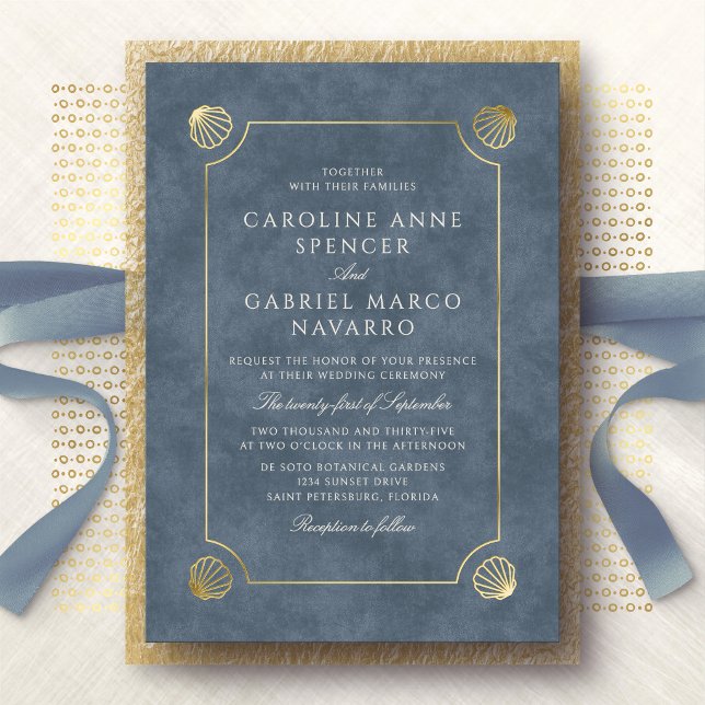 Invitation En Aluminium Mariage Coquillages de Plage Côtière (Créateur téléchargé)