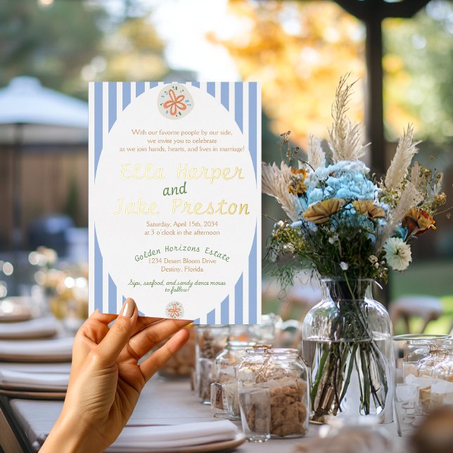 Invitation En Aluminium Mariage Côte avec Rayures Bleues (Créateur téléchargé)