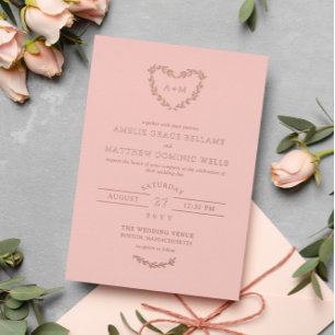 Invitation En Aluminium Mariage Couronne de Coeur Rose et Or Élégant