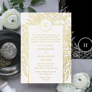 Invitation En Aluminium Mariage Couronne Monogramme Personnalisable Or Rée