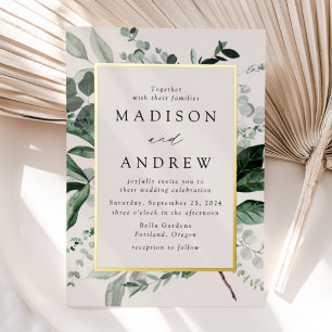 Invitation En Aluminium Mariage Crème et Doré avec une Abondance de Verdur