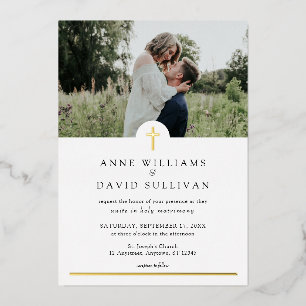 Invitation En Aluminium Mariage croix simple catholique chrétienne avec ph