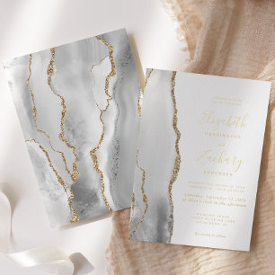 Invitation En Aluminium Mariage d'âge gris blanc or moderne