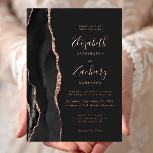 Invitation En Aluminium Mariage d'âge moderne Black Rose Gold
