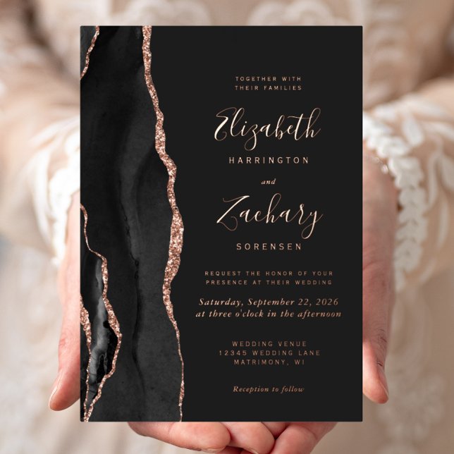 Invitation En Aluminium Mariage d'âge moderne Black Rose Gold (Créateur téléchargé)