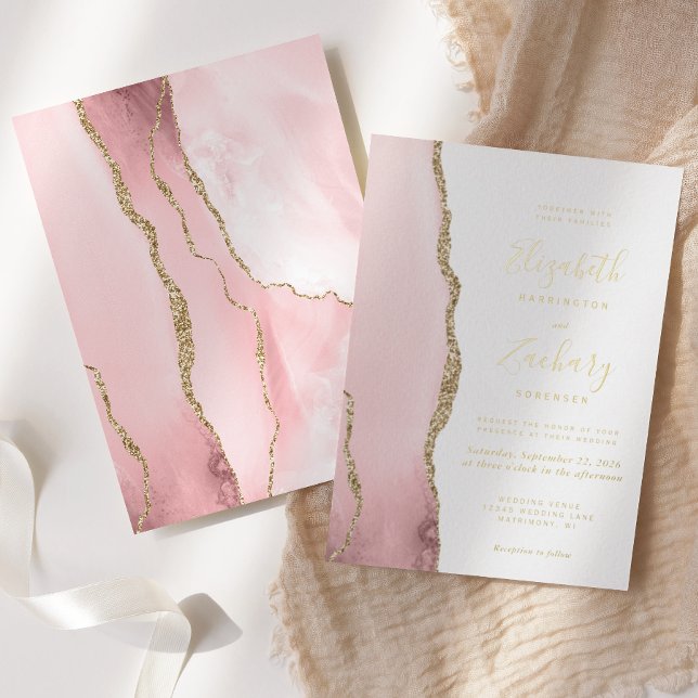 Invitation En Aluminium Mariage d'âge moderne Blush Pink Or (Créateur téléchargé)