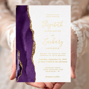 Invitation En Aluminium Mariage d'âge moderne violet or